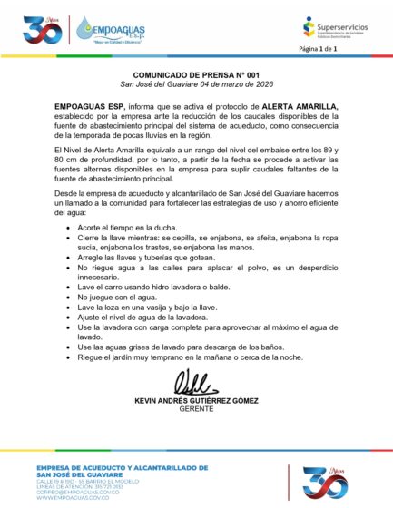 Comunicado de prensa N° 001