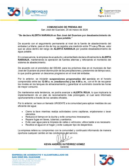 Comunicado de prensa N° 002